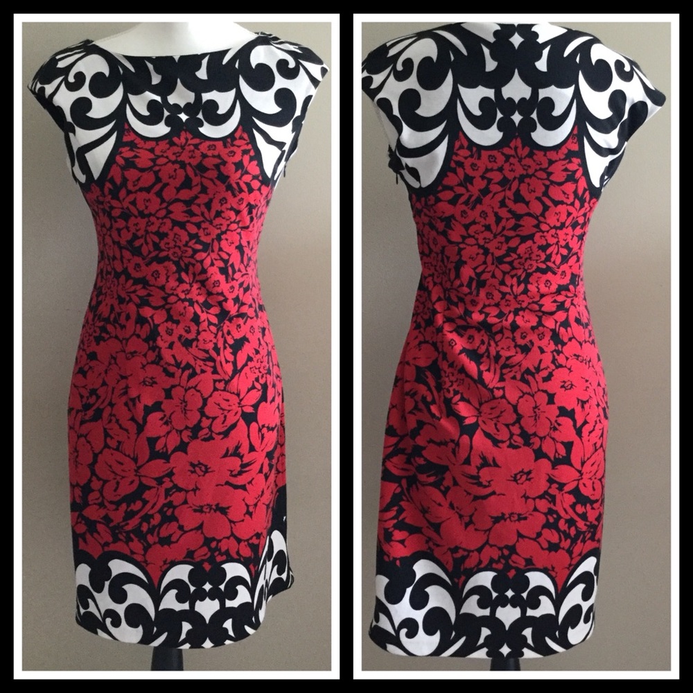 Maggy London Red and Black Floral Dress